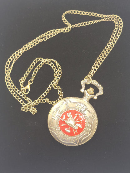Bronze Fire Fighter Pocket Watch with Decorative Gift Box