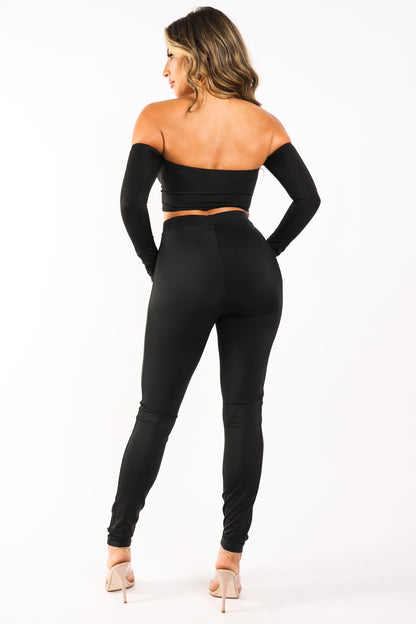 Casual Leggings And Matching Off Shoulder Top Outfit Set PINK
