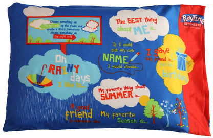Playtime Story-Time Pillowcase. 20 Starter Sentences and Images. Blue