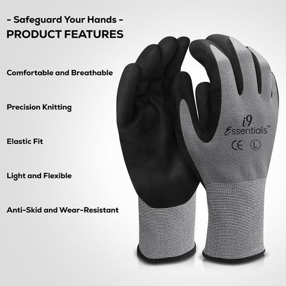 Micro Foam Nitrile Work Gloves | Best Grip | Grey | L | Pack of 12