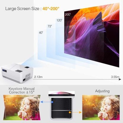 LCD Video Projector with Carrying Case Mini Movie Projector with HDMI