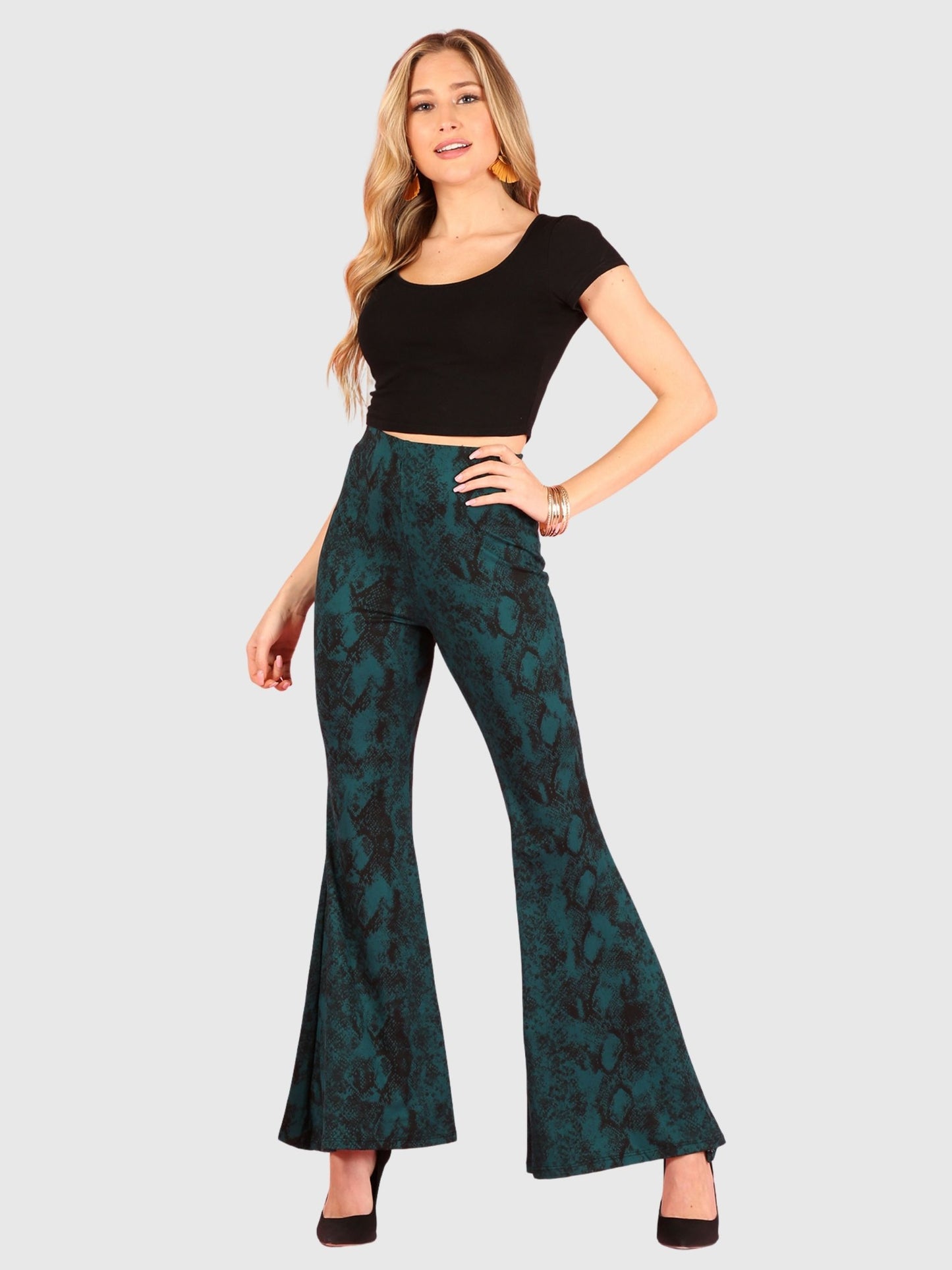 Print, High Waist, Flared Bottom Pants
