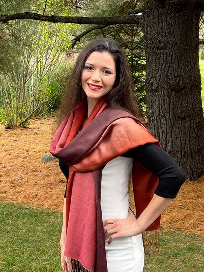Brown And Orange Hand Dyed Ombre Scarf
