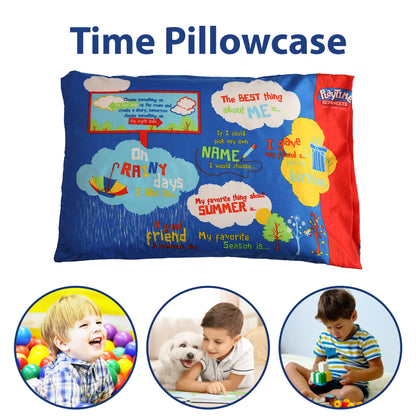 Playtime Story-Time Pillowcase. 20 Starter Sentences and Images. Blue