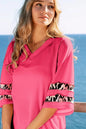 BiBi Leopard Print Contrast Tiered Sleeves Thermal Top