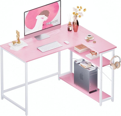 43 Inch L Shaped Computer Desk with Reversible Side Storage Shelves,