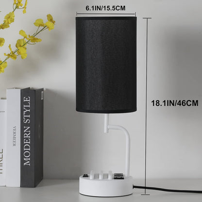 Table Lamp with 3 USB Charging Ports, Modern Desk Lamp with AC Outlet