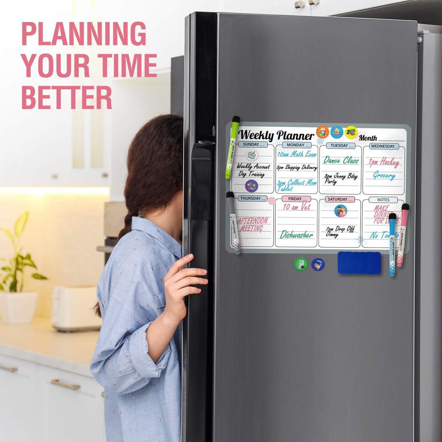 Monthly Magnetic Calendar for Fridge 12x17 In with 3 Markers & Eraser