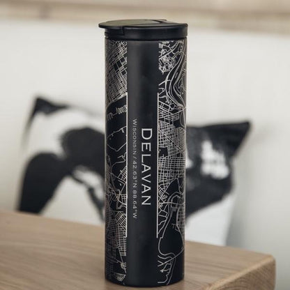 Delavan - Wisconsin Map Tumbler in Matte Black