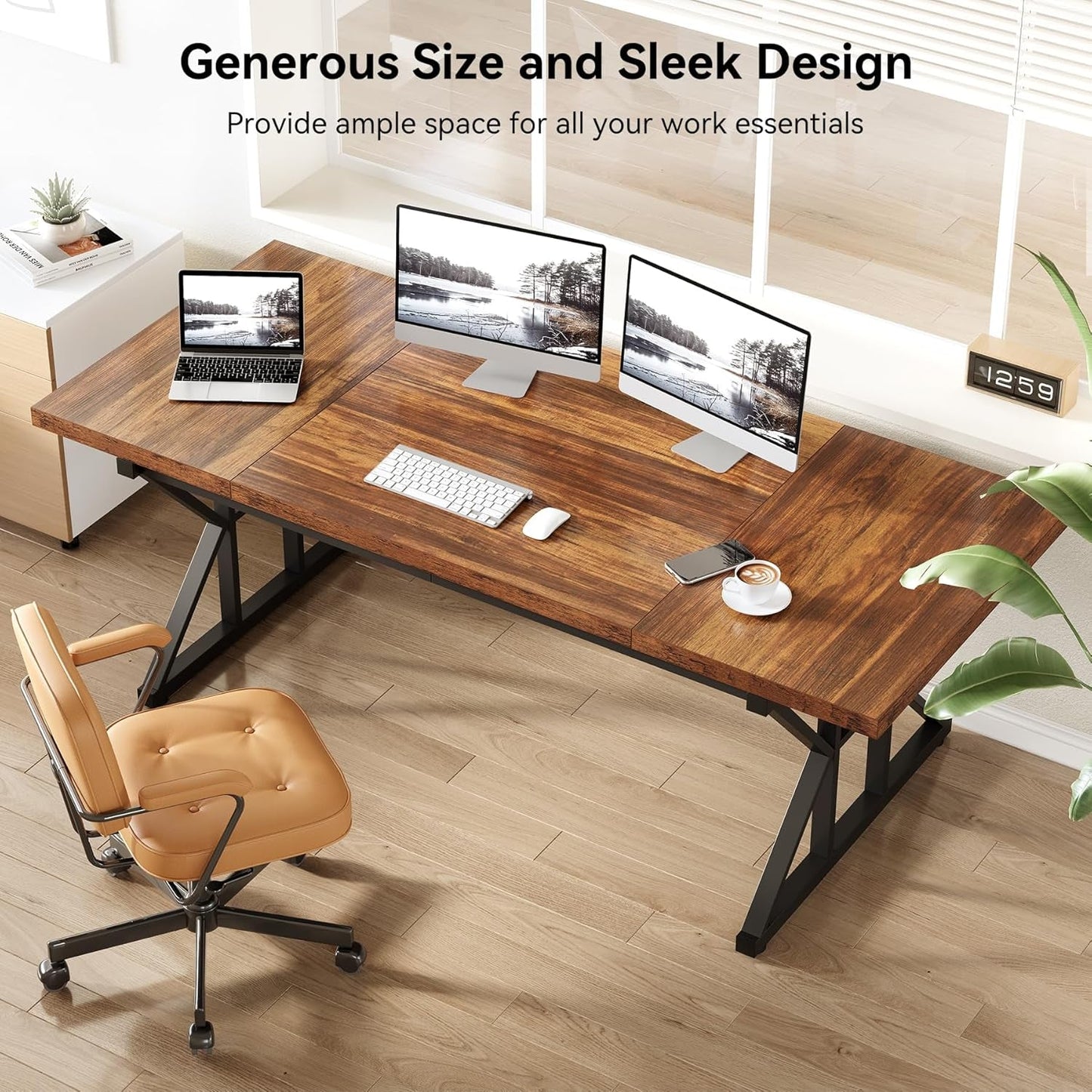 70.8-Inch Office Desk, Wooden Executive Office Desk, Modern Work Desk,