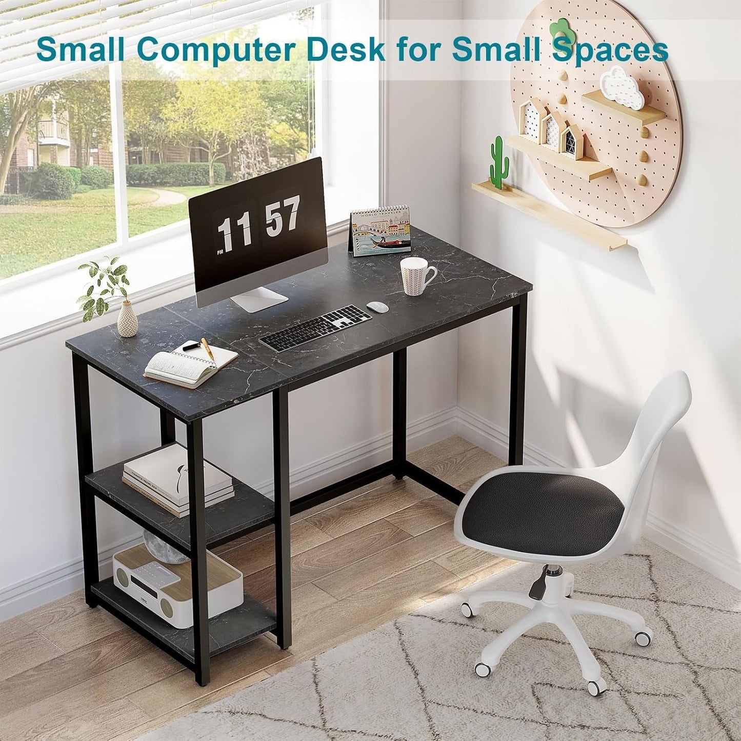 Computer Desk 40 Inches with 2-Tier Shelves Sturdy Home Office Desk