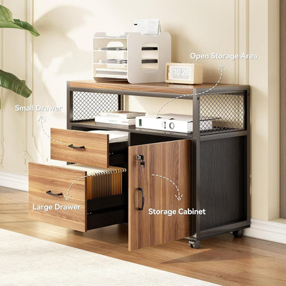 55" Executive Computer Desk and Lateral File Cabinet, L-Shaped Office