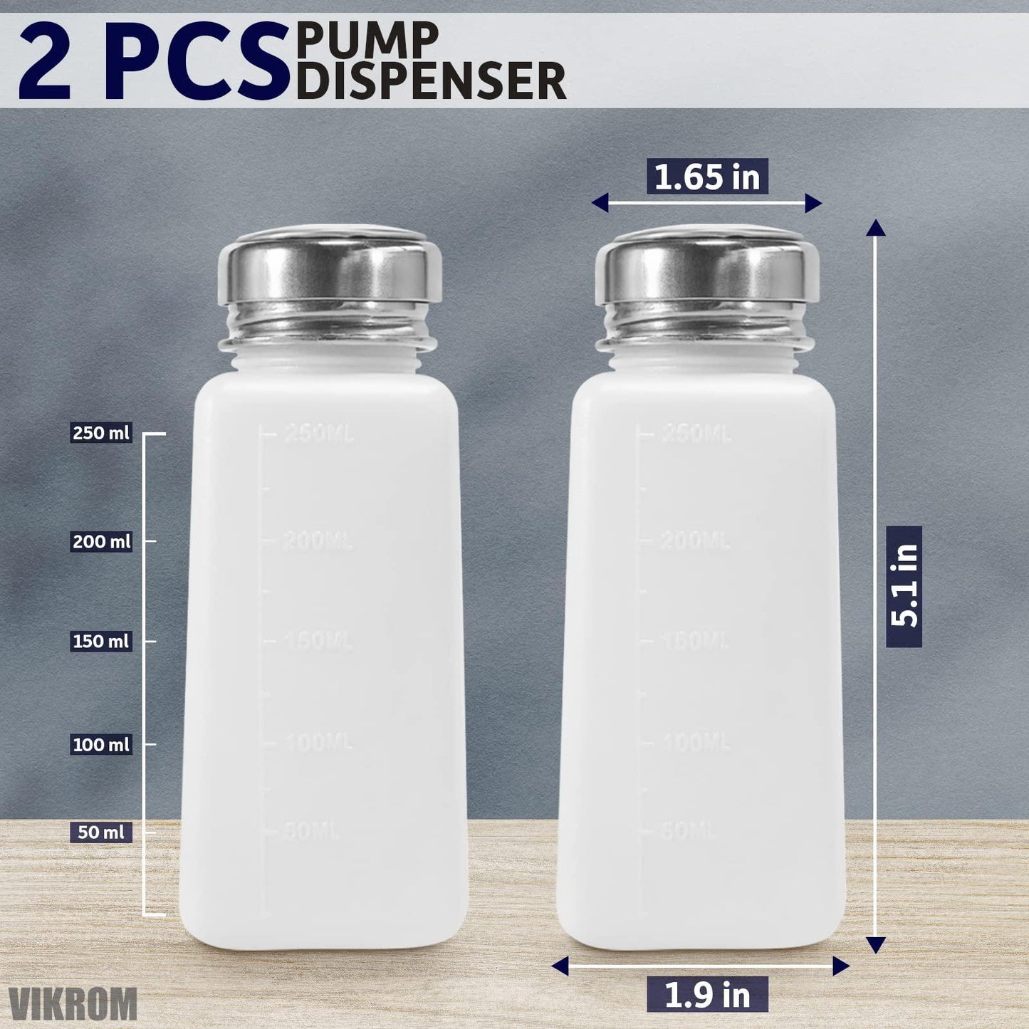 2 PCS Push Down Pump Dispenser for Cleanser Toner Nail Polish Remover