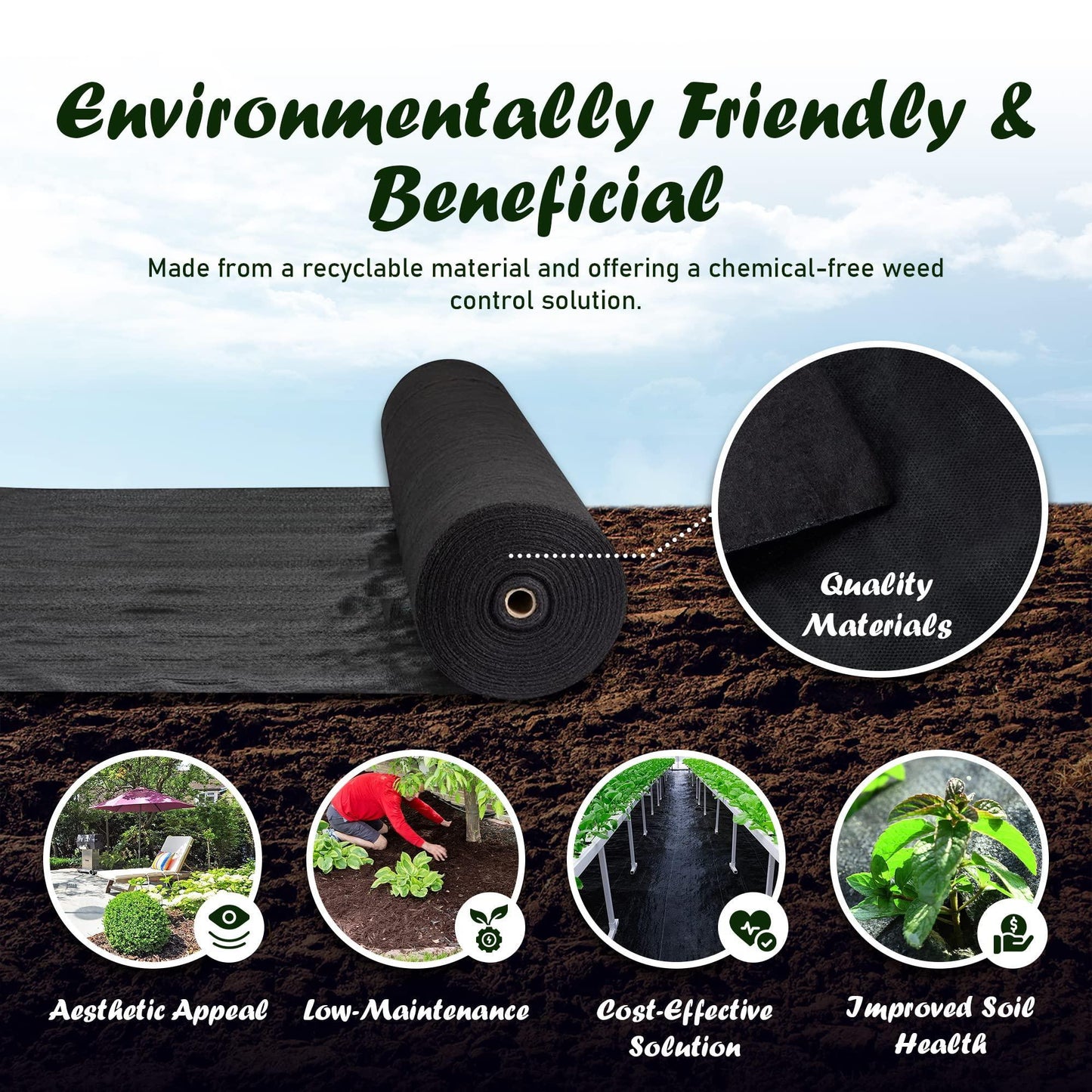 FLARMOR Non Woven Landscape Fabric‚Äì6Ftx100Ft 1.8oz Weed Barrier