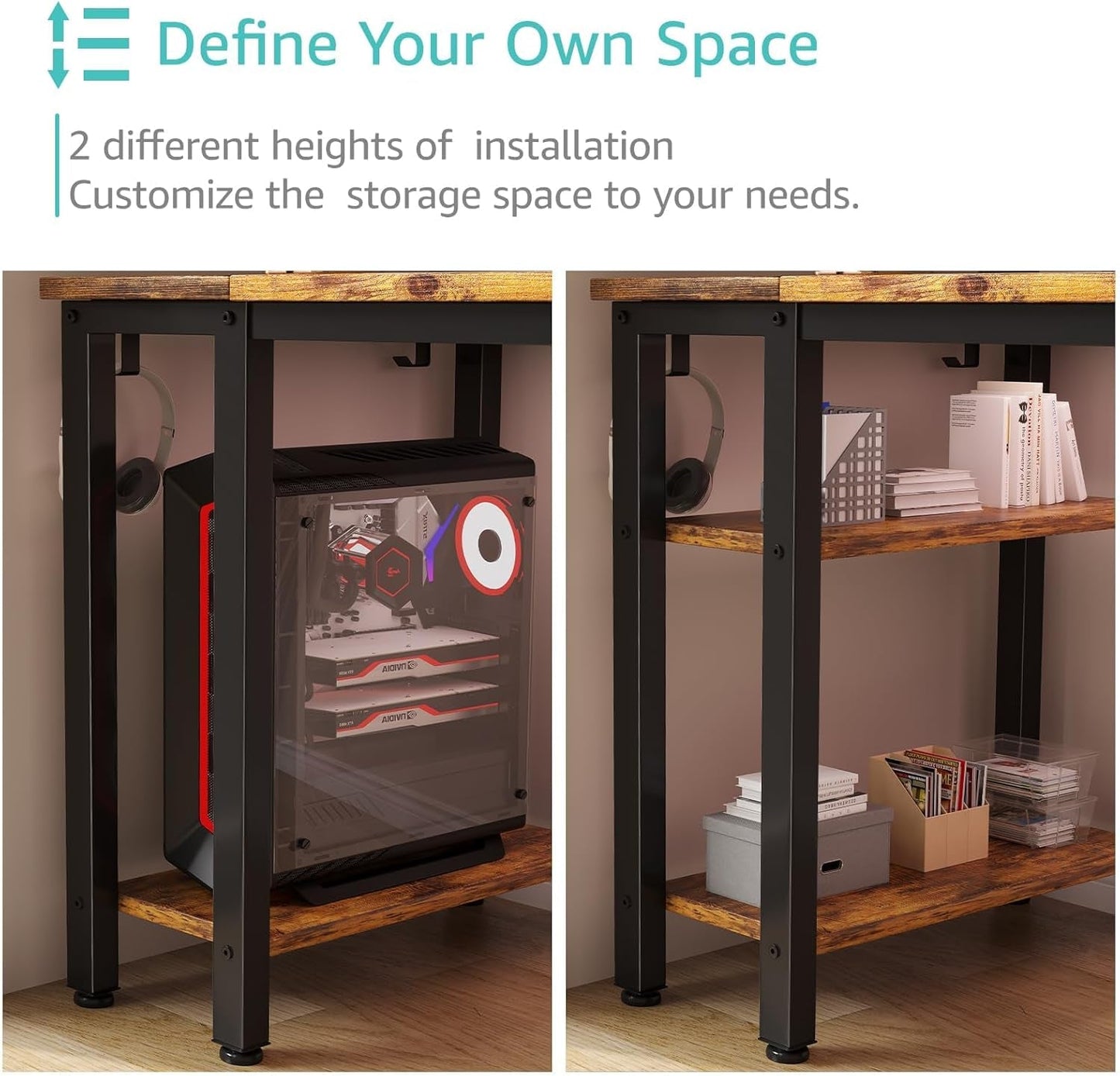 55 Inch Computer Desk with 4 Fabric Drawers & Storage Shelves, Writing