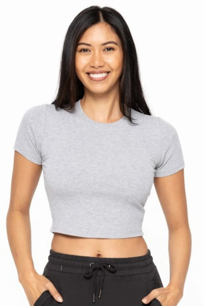 MONO B Essential Micro-ribbed Cropped Athleisure Tee