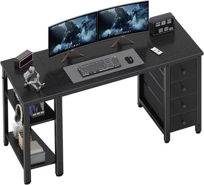 Gaming Desk with 4 Fabric Drawers & Storage Shelves, 55 Inch Computer