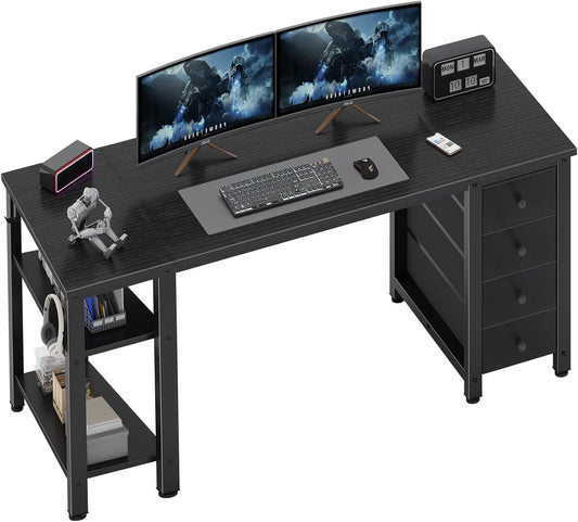 Gaming Desk with 4 Fabric Drawers & Storage Shelves, 55 Inch Computer