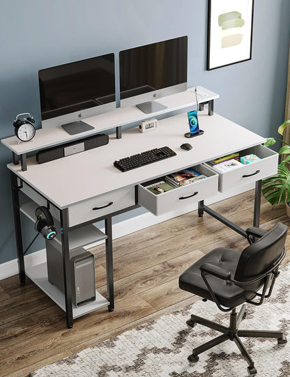 Computer Desk with Power Outlets & LED Light, 47 Inch Home Office Desk