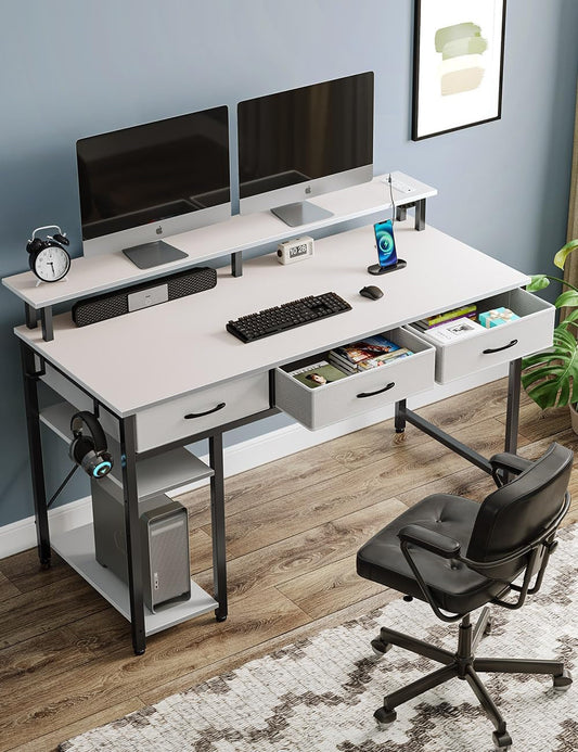 Computer Desk with Power Outlets & LED Light, 47 Inch Home Office Desk