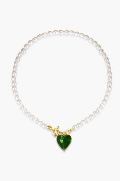 Esmée Green Glaze Heart Pendant Pearl Necklace