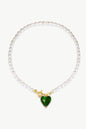 Esmée Green Glaze Heart Pendant Pearl Necklace