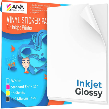 Printable Vinyl Sticker Paper for Inkjet Printer  Glossy White  15