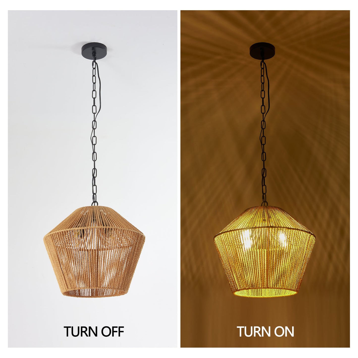 Boho Hemp Rope Pendant Light, Handcrafted Farmhouse Hanging Light