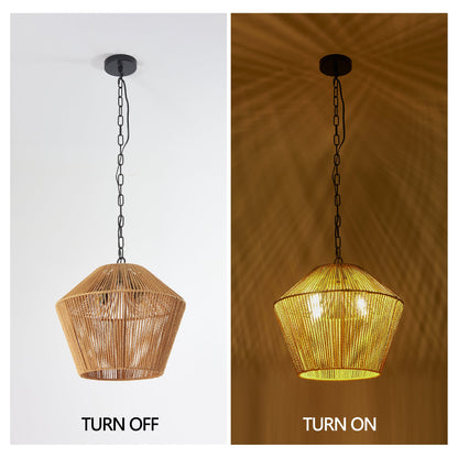 Boho Hemp Rope Pendant Light, Handcrafted Farmhouse Hanging Light
