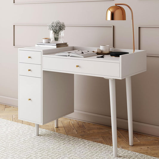 Daisy Vanity Dressing Table or Makeup Desk with 4-Drawers and Brass