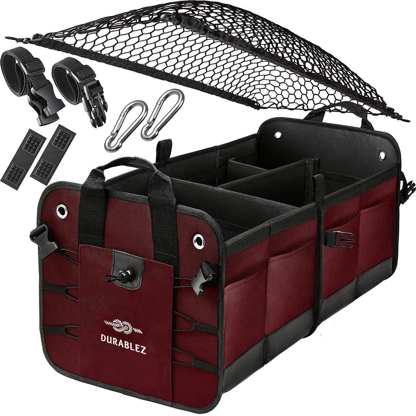 Trunk Organizer with Covering Net Attachable Non Slip Pads and