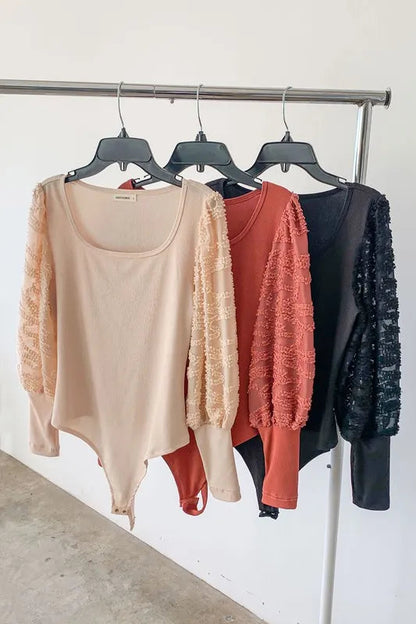 And The Why Textured Puff Sleeve Bodysuit