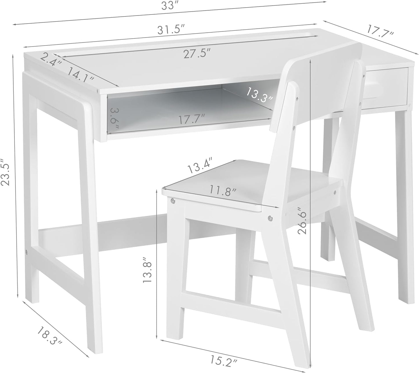 Kids Desk and Chair Set, Study Desk for Kids with Drawers, Wooden