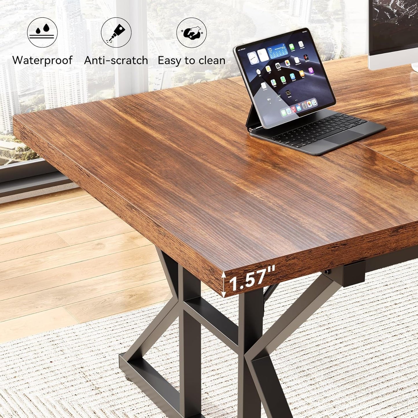 70.8-Inch Office Desk, Wooden Executive Office Desk, Modern Work Desk,