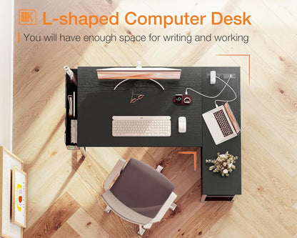 40 Inch Small L Shaped Gaming Computer Desk with Power Outlets,