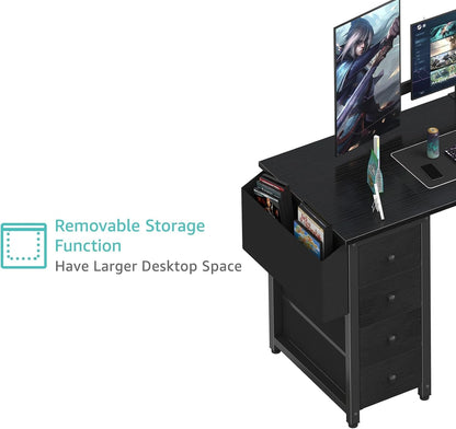 L Shaped Gaming Desk with Drawers & Storage Shelves, 55 Inch Corner