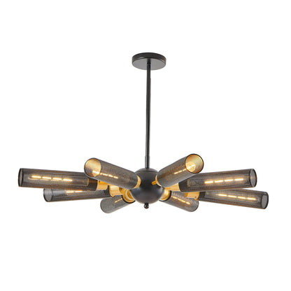 Modern Industrial Sputnik Chandelier, 8-Light Black and Gold Metal