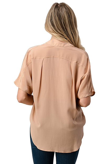 Effortless Dark Grey Oversized Button-Up Blouse for Women