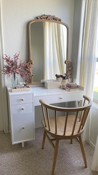 Daisy Vanity Dressing Table or Makeup Desk with 4-Drawers and Brass