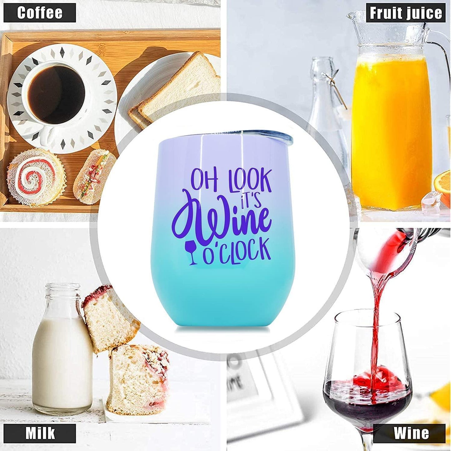 Premium Stainless Steel Wine Tumbler with Lid 12 oz Double Wall Vacuum