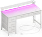 Computer Desk with Power Outlets & LED Light, 39 Inch Home Office Desk