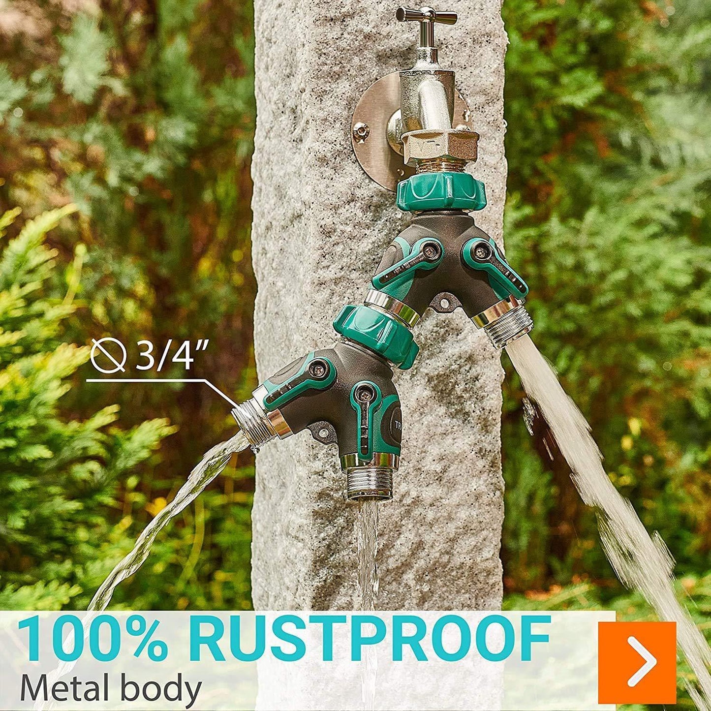 Water Splitter 2 Way Garden Y Hose Connector Metal Body Water Faucet