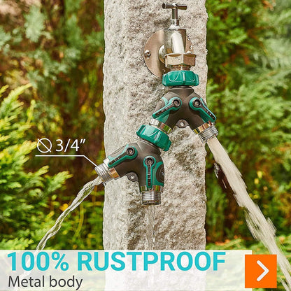 Water Splitter 2 Way Garden Y Hose Connector Metal Body Water Faucet