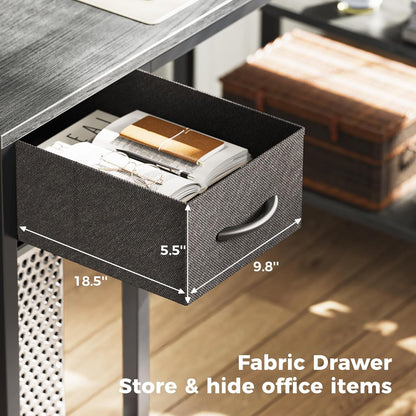 47 Inch Reversible L Shaped Desk with LED Lights & Power Outlets,