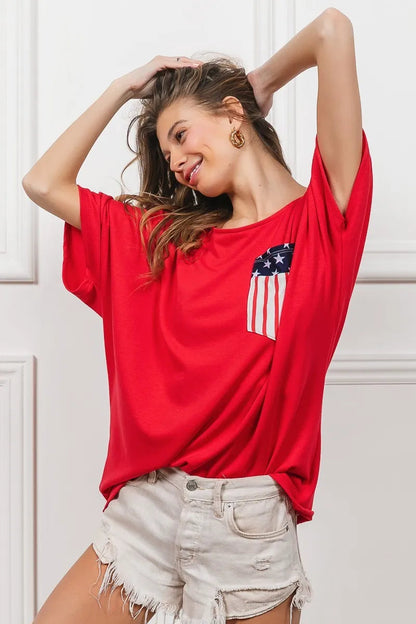 BiBi French Terry With Front Pocket Dolman Sleeves Top