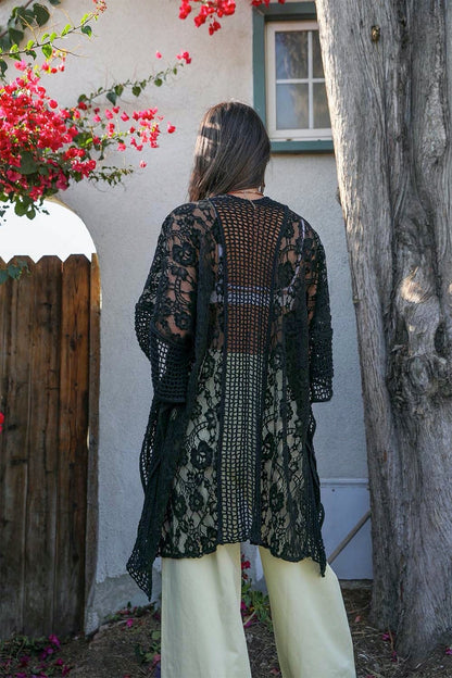 Open Front Floral Knit Kimono – Casual Elegance