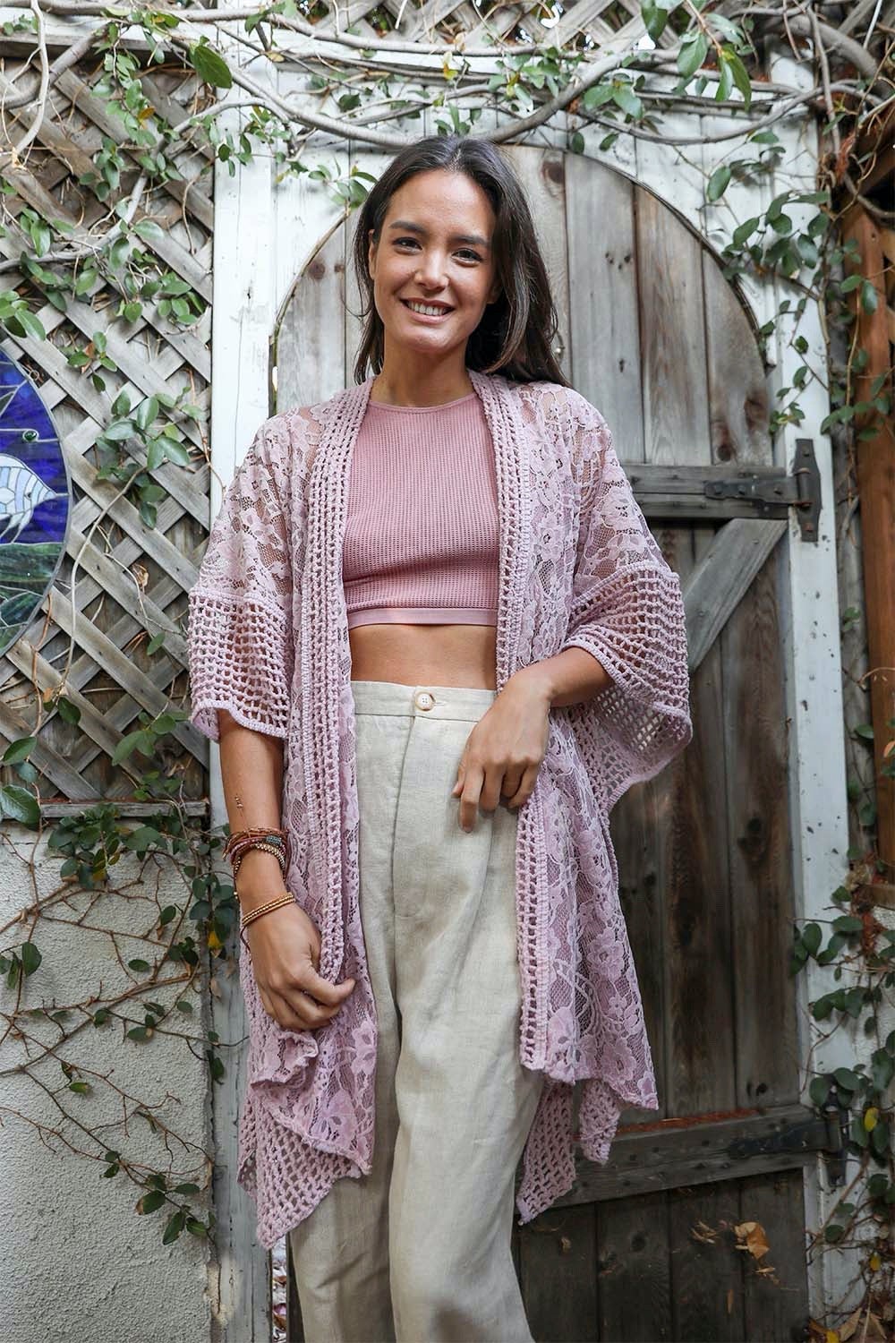 Open Front Floral Knit Kimono – Casual Elegance