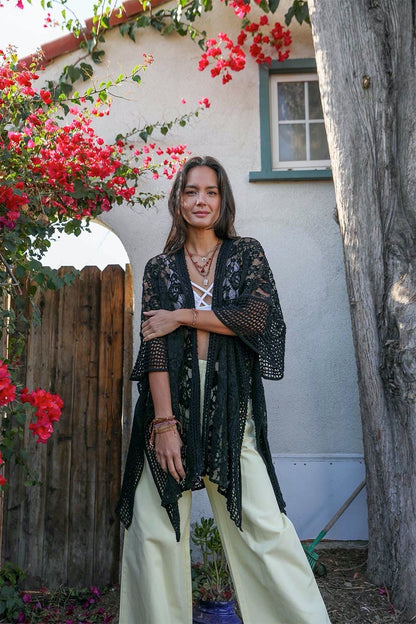 Open Front Floral Knit Kimono – Casual Elegance