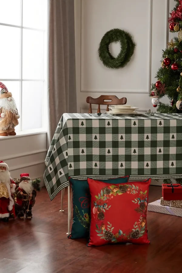 Rustic Themed Green Checkered Pine Tablecloth