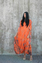 Hand-Dyed Tie-Dye Orange Maxi Kaftan Dress with Pockets – Loose Fit,
